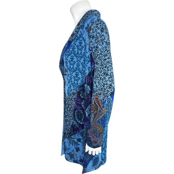 Susan Graver Petite Novelty Knit Jacket Shawl Collar Blue Teal MP NWOT Stretch - Picture 5 of 13